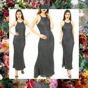 BADGLEY MISCHKA Dress Sequins Gown Black Wedding Evening Sparkle Beaded‎ 0 XS